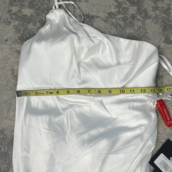 NWT Ieena Mac Duggal 55385 White One Shoulder Double Strap Satin Gown Dress Sz 0 - Picture 12 of 14